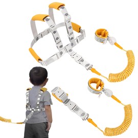 Baby Anti-Lost Belt, Xiuyer 2.5 m Children's Lead Harness, Children's Walking Harness, 2-in-1 Set, Safety Wrist Cuff with Lock + Rubber Strap, Removable Bracelet with Safety Lock (Yellow)