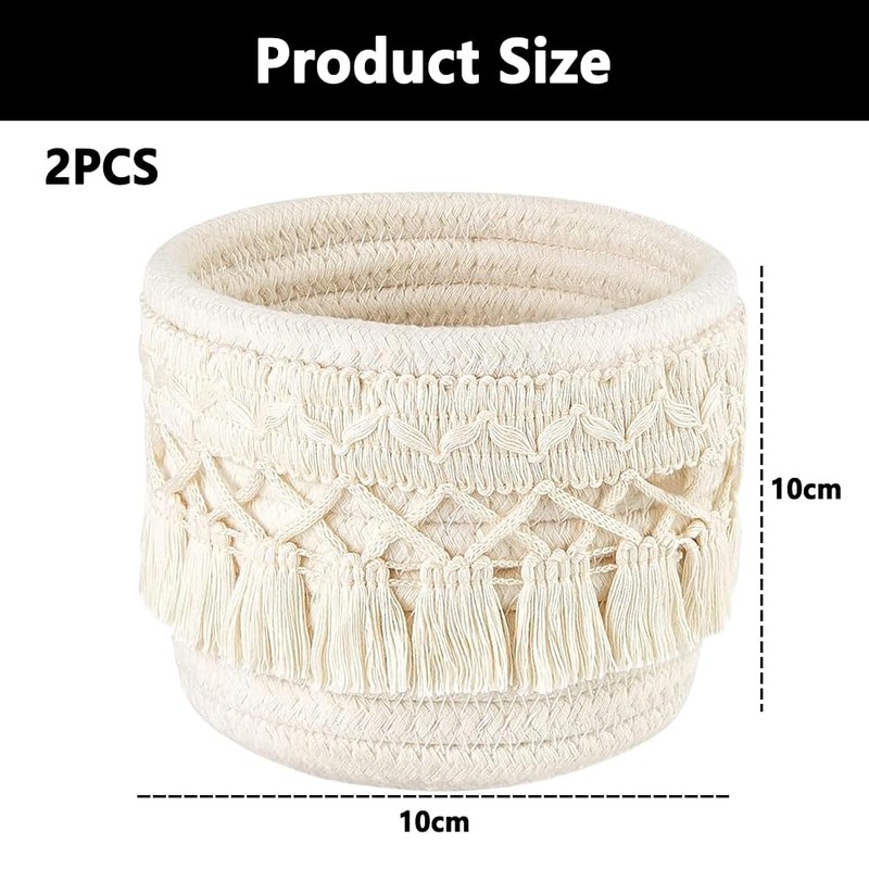 2 Pack Cotton Rope Desktop Organizer,Makeup Brush Holder,Mini Storage Basket,