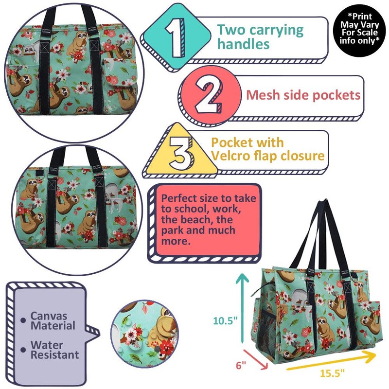 Solid Color Print Zippered Caddy Organizer Tote Bag