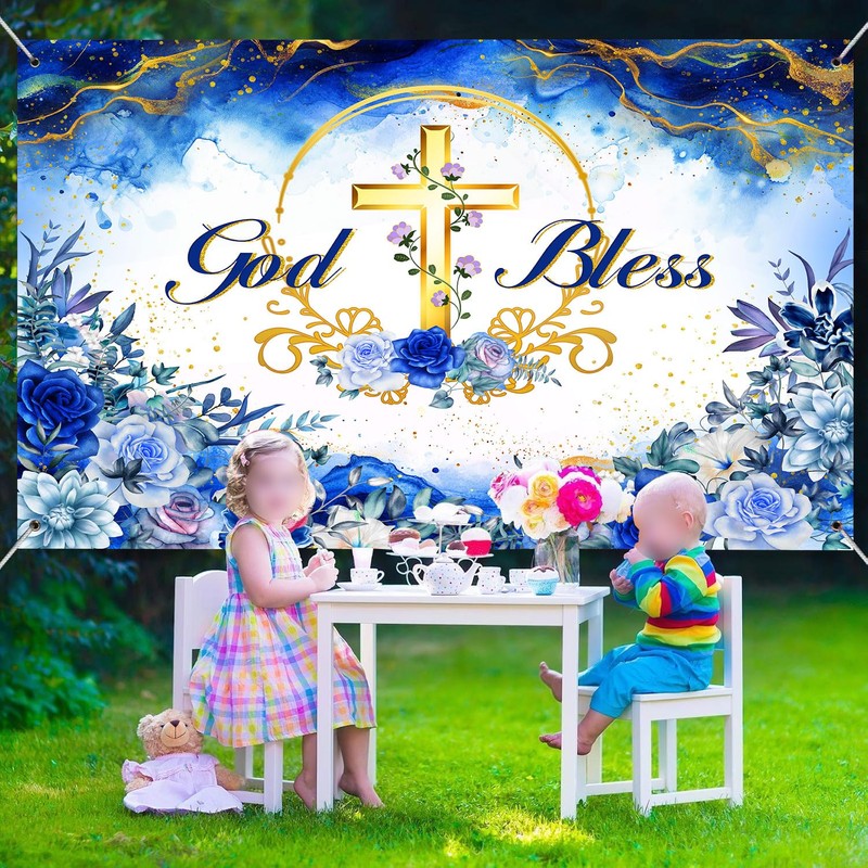 HANSHUAI God Bless Backdrop First Holy Communion Baptism Photography Background