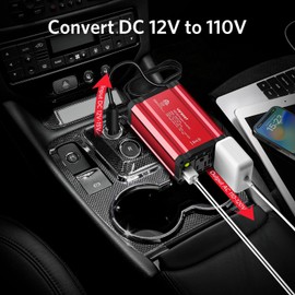 300w Power Inverter DC 12V to AC 110V - vansoet Car Plug Adapter Outlet with 3.4A Dual USB Fast Charging Port - Car Charger Cigarette Lighter Adapter for Phone, Laptop on Road Trip, Aluminum Housing