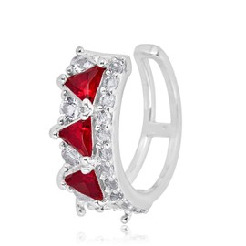 AVORA 925 Sterling Silver Red and White Simulated Diamond CZ Ear Cuff - Size 0