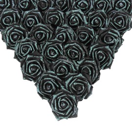 IPOPU Black Glitter Flowers Glitter Roses 3.15 in Stemless Foam Roses with Glitter, 30 PCS Foam Flowers Bulk Glitter Flowers for DIY Wedding Bridal Bouquet Home Party Decoration(Black Glitter)