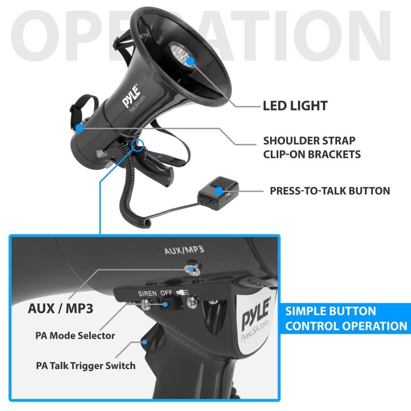 Pyle Portable Compact PA Megaphone Speaker with Alarm Siren &