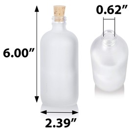JUVITUS 8 oz Frosted Clear Glass Boston Round Bottle with Cork Stopper Closure (6 Pack)