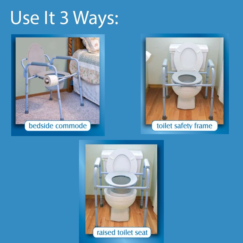 Carex 3-in-1 Folding Bedside Commode and Raised Toilet Seat, Portable