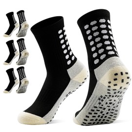 HYCLES Kids Grip Soccer Socks, 3 Pairs Youth Non Slip Athletic Cotton Cushioned Socks for 4-8 Years Boys Girls