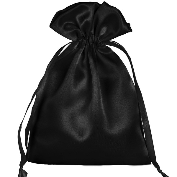 AKLVBL 50 Pack 6x9.5 Black Satin Bags Small Gift Bags, Jewelry Bags, Drawstring Pouch, Wedding Favor Bags, Baby Shower Bags, Party Favor Bags,Satin Gift Bags