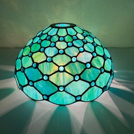 Capulina Tiffany Lamp Shade 12 Inches Wide Accessories Replacement Seagrass Blue Beads Style Stained Glass Lampshade for Torchiere Floor Lamp and Pendant Light