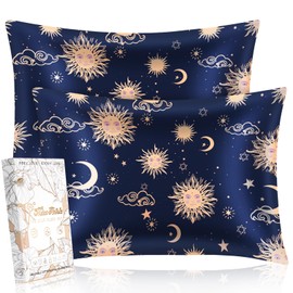 Miss Adola Silk Pillowcase 2 Pack - Standard 50x75cm Mulberry Silk Pillow Cases for Hair and Skin with Hidden Zipper Aesthetic Design Pattern Bed Pillow Protector for Women Girls, Sun Moon Sign