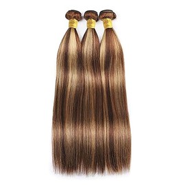 Hxxcoup Blonde Bundles Human Hair Bundles Straight Human Hair Brazilian Real Hair Wefts Real Hair P427 Highlight Double Weft 100 g/pc 300 g Total 100% Brazilian Remy Hair 28 30 32 Inches