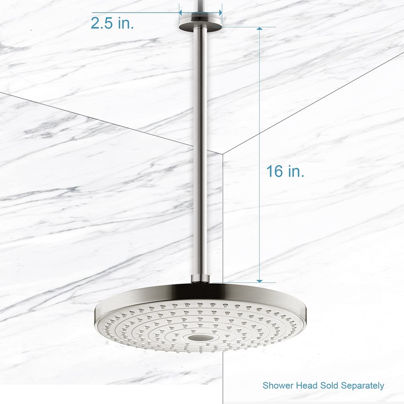 OFFO Shower Arm with Flange, 16 in Brushed Nickel Ceiling