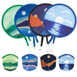 ALNKDH 4 Pcs Hand Fan, Chinese Japanese Style Foldable Fan, Round Folding Fan, Summer Handheld Fans With Beautiful Patterns For Wedding Party, Home Decor, Personal Decoration (4Pcs Scenery)