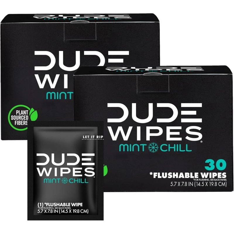 96 Count Indiv Wrapped Mint Chill Flushable Wipes - Hypoallergenic