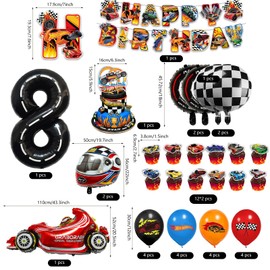 Chingcoo 54 Pieces Hot Whels Birthday Decoration 8 Years Boy, Hot Whels Birthday Party Set Boy, Car Birthday Decoration Racing Car Birthday Decoration Wheels Balloons for 8 Years Boy Birthday Party