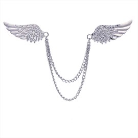 Elegant Angel Wings Tassel Chain Brooch Collar Pins Rhinestone Metal Feather Lapel Pin Glitter Suit Coat Breastpin for Women Men's Accessories - Silver