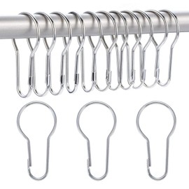 12 Stainless Steel Shower Curtain Hooks - Rust-resistant, easy-to-install curtain hooks that glide smoothly on any track, perfect for shower curtains and bathroom decor (Chrome)