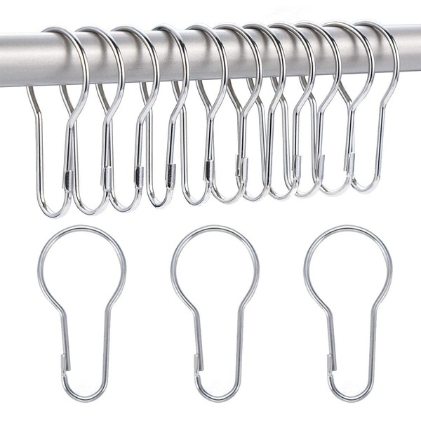 12 Stainless Steel Shower Curtain Hooks - Rust-resistant, easy-to-install curtain