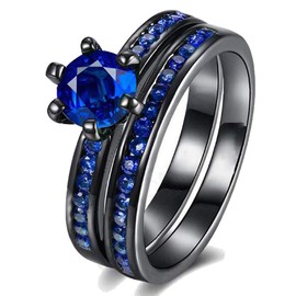 Bridal Sets Black Gold Plated Womens Wedding Ring Sets Blue Cz Engagement Ring 2pcs Wedding Band
