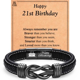 EYQV 21st Birthday Gifts for Men, Leather Bracelet 21st Birthday Presents for Son Nephew Grandson Brother, Unique 21st Birthday Gifts for Him