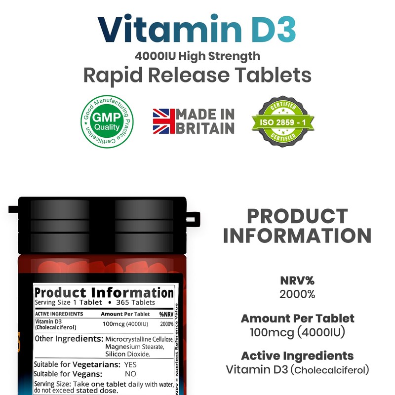 Vitamin D3 4000iu, 1 Year Supply, 365 Easy-Swallow Vitamin D