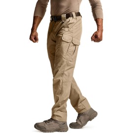 CQR Men's Tactical Pants, Water Resistant Ripstop Cargo Pants, Lightweight EDC Work Hiking Pants, Outdoor Apparel, Raider Mag Pocket Khaki, 40W x 30L