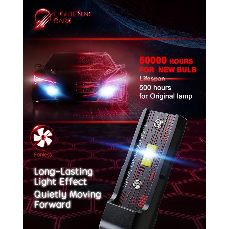 LIGHTENING DARK 9005+9006 Light Bulbs, HB3+HB4 Fog Bulbs Combo 6500K