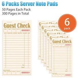 ZPARIK Guest Checks Books for Servers, Server Note Pads, 6 Pack, Natural Color Paper, Waitress Notepad for Restaurants, Waitress Accessories, 300 Sheets, Coffee