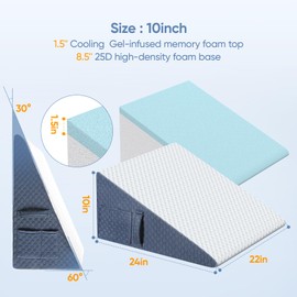 Welzona Wedge Pillow for Sleep, 10inch Bed Wedge Pillow for Headboard, Acid Reflux, Heartburn, GERD, Neck Pain, Cooling Memory Foam Top, Removable Washable Cover Triangle Pillow for Sleep