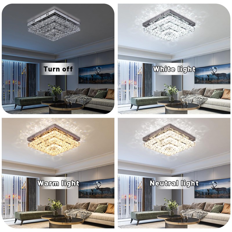Cainjiazh Crystal Chandeliers Crystal LED Ceiling Light 11.8" Square Flush