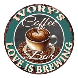 IVORY’S Coffee Bar Love is brewing Rustic Shabby Vintage style Retro Kitchen Bar Pub Coffee Shop man cave Garage Decor Mother's Father's Vanentines day Gift Ideas