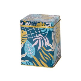 Tropical - Retro/Vintage Style Square Tea Caddy/Kitchen Storage Tin - Teal, Mustard, Aqua (200 g)