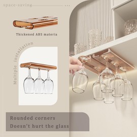 AQJUNONG 4Pack Wine Glass Rack, Punch-free Under Cabinet Stemware Rack for Kitchen and Bar (Amber)