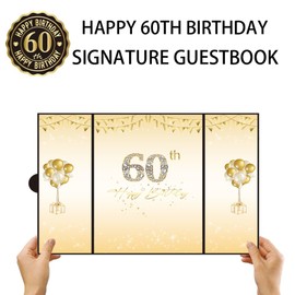 NEUTREHK Black Gold 50th Birthday Decorations, 50th Birthday Guest Book Replacement, 50th Birthday Signature Book 18 x 12 inch, Great 50th Birthday Gifts (60th Birthday Signature Book Black and Gold)