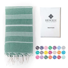 Hencely Turkish Beach Towel 37x68 Oversized, Sand-Free, Quick-Dry, Lightweight - Travel Essential for Pool & Bath - Striped 100% Cotton Bathroom Towels Accessories Gift (Petrol Green)