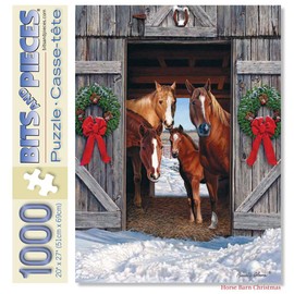 Bits and Pieces – 1000 Piece Jigsaw Puzzle for Adults – Horse Barn Christmas - Winter Holiday Scene Jigsaw Puzzle by Artist Russell Cobane, Completed Puzzle Size: 20" x 27"