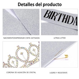 Tiara y faja de cumpleaños para mujer,Faja y Corona Fabulosas de Diamantes de Imitación, Decoración Cumpleaños Niña Fiesta para 14 15 16 18 20 30 40 50 60 mujeres decoraciones de niñas,oro-2