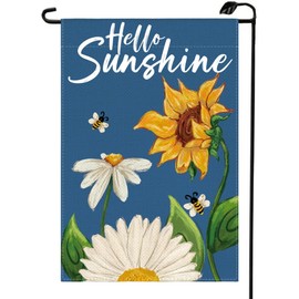 Hello Sunshine Sunflower Summer Garden Flag 12x18 Inch Double Sided Seasonal Spring Daisy Holiday Small Garden Flags Outside Decorations For Yard XJ44-blue
