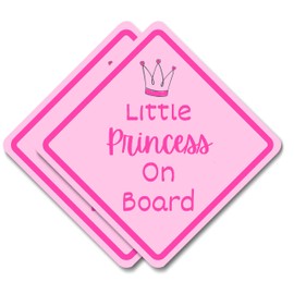 PRINTHUBB Baby On Board Sticker For Cars - Sticks on Any Smooth Surface Including Windows - Cute Removable Baby in Car Sign - No Magnets, Suction Cups or Paint Damage 5" Little Princess On Board 2Pack