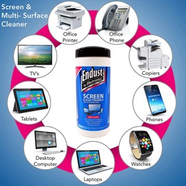 Endust For Electronics Screen & Surface Cleaning Wipes, For Tablet, E-Reader, Computer Monitor, Laptop, Phone, or TV; Pre-Moistened, Alcohol & Ammonia Free, 70 Wipes and A Microfiber Towel