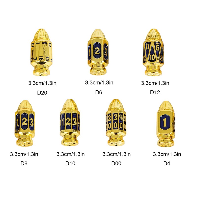 Cusdie 7-Die Bullet-Shaped Metal Dice Set DND Dice Set in