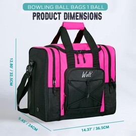 WOLT Bowling Ball Bag for Single Ball - Bowling Ball Tote Bag with Padded Ball Holder, 2 Pockets Fit Bowling Shoes Up to Mens Size 14 and Accessories (Pink)