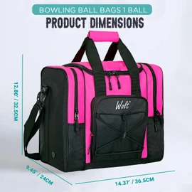 WOLT Bowling Ball Bag for Single Ball - Bowling Ball Tote Bag with Padded Ball Holder, 2 Pockets Fit Bowling Shoes Up to Mens Size 14 and Accessories (Pink)