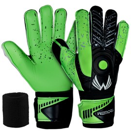 WEMORA Soccer Goalie Gloves Fingersave for Kids Youth Adults with 7.5MM Strong Grip Palm Flexible Finger Spines Goalkeeper Gloves (Green, Size 8 Suitable for Size M-L Adult, Ambidextrous)