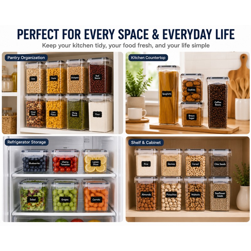 12PCS Food Storage Containers with Lids - Plastic Kitchen Pantry