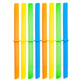 Elk and Friends Adult & Kid's Reusable Silicone Straws with Stopper for 12oz, 14oz & 16oz Mason Jars or Tumblers | Pack of 8 Straws | 7.9" Length