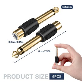 6 pieces audio adapter 6.35 mm jack male to RCA socket, headphone adapter, gold-plated connectors for optimal sound quality, compatible with home theatre, cameras, headphones and more