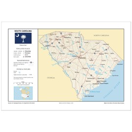 13x19 South Carolina General Reference Wall Map - Anchor Maps USA Foundational Series - Cities, Roads, Physical Features, and Topography [Rolled]