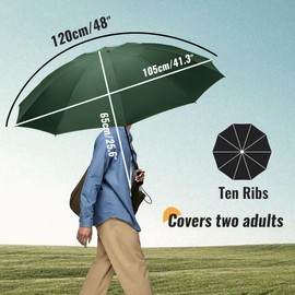 Chakipee Compact Travel Umbrella Large Storm Proof - Inverted Folding Umbrella for Men and Women, Automatic Pocket Umbrella for Rain, 10 Ribs Umbrella, Green, 210T Fabric, 105 cm Span