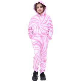 A2Z 4 Kids Girls Tie Dye Tracksuit Crop Hooded Sweatpants - T.S 321 Tie Dye Pink 7-8